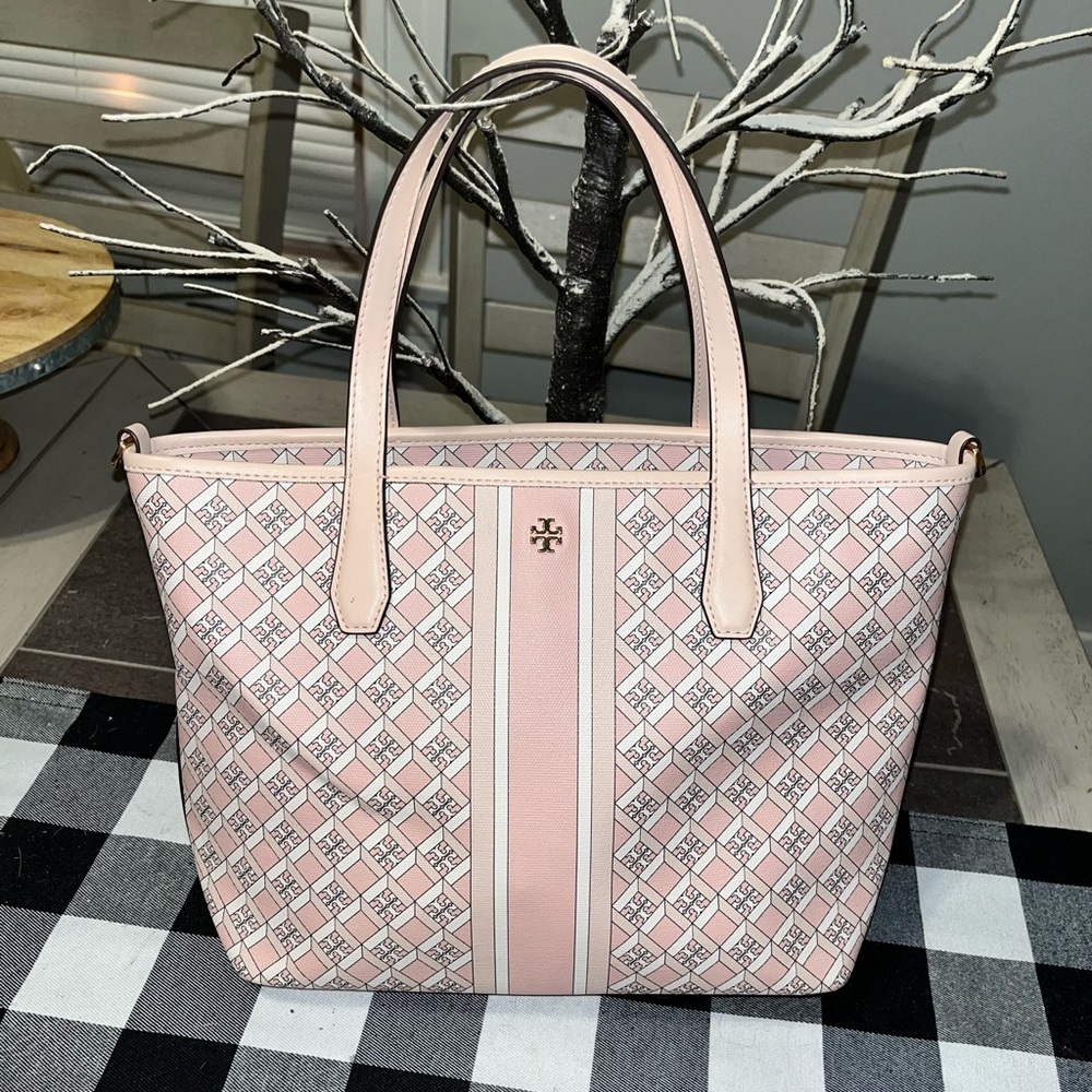 TORY BURCH Geo Logo Leather Tote Bag LIKE NEW